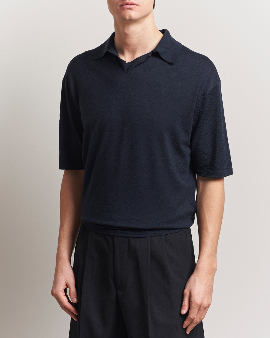 Herre | Gensere | Auralee | Wool Knit Polo Navy