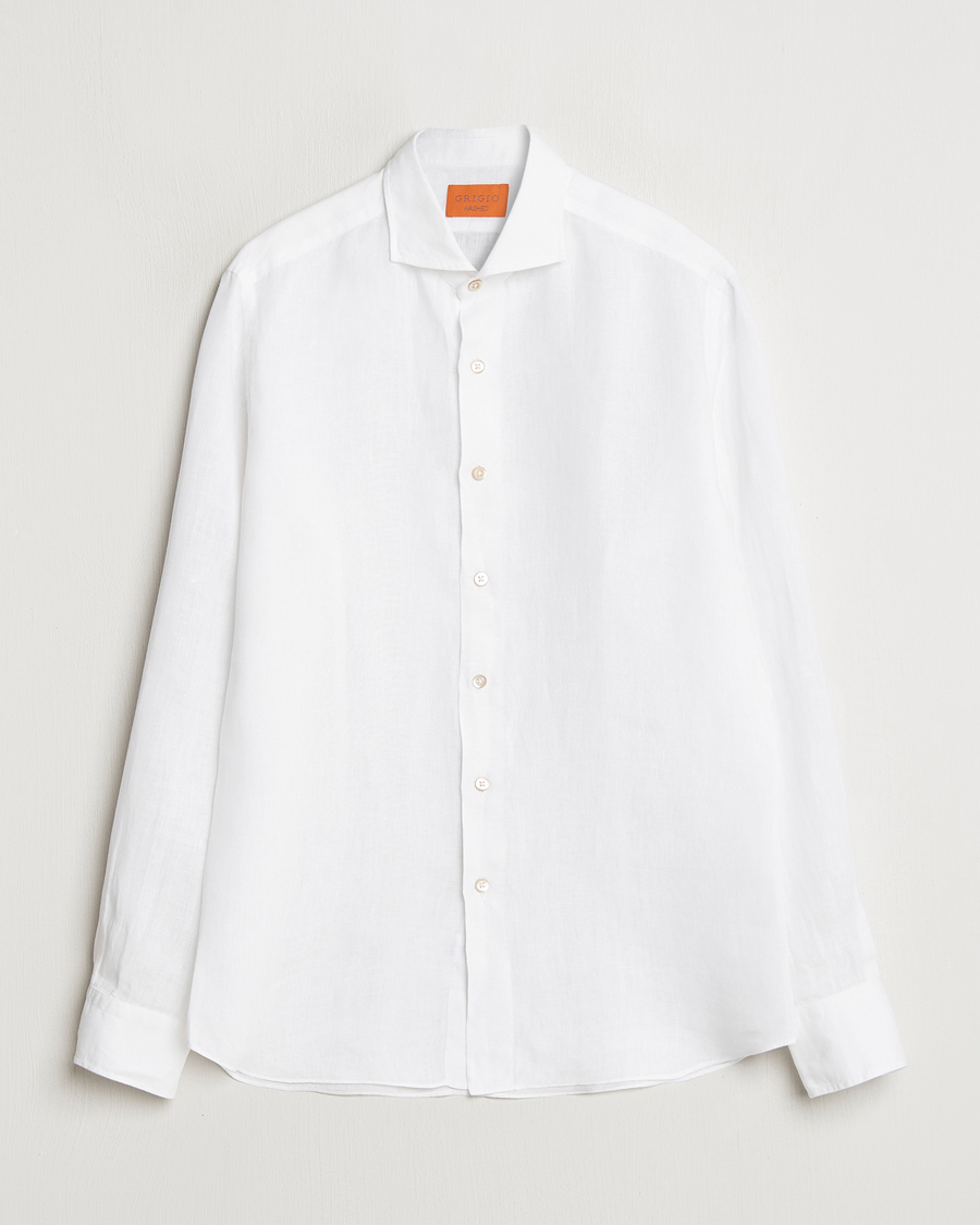Herre | Skjorter | Grigio | Linen Casual Shirt White