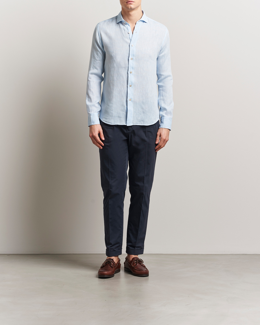 Herre | Skjorter | Grigio | Linen Casual Shirt Light Blue