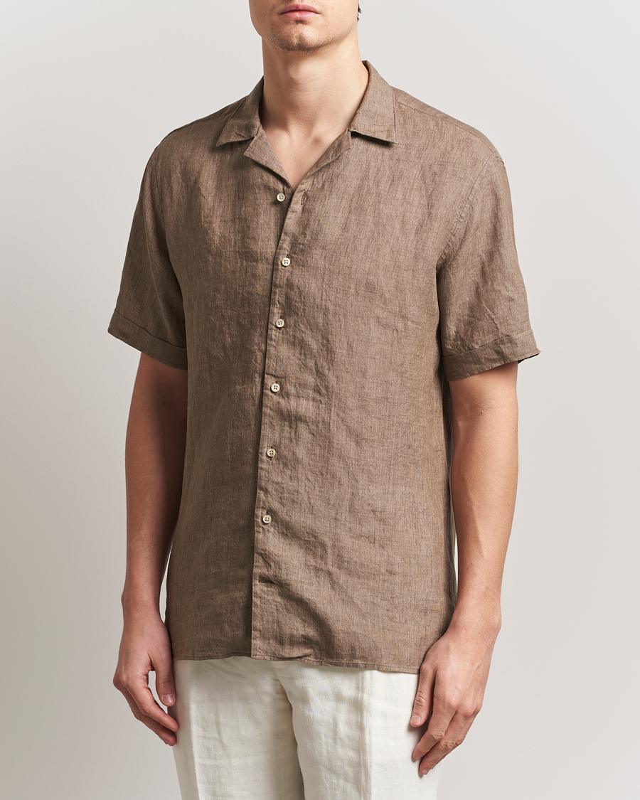 Herre | Skjorter | Stenströms | Short Sleeve Linen Shirt Brown