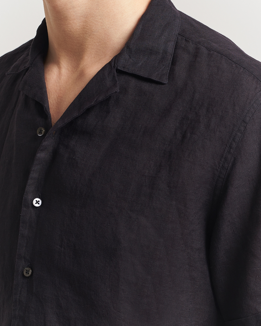 Herre | Skjorter | Stenströms | Short Sleeve Linen Shirt Black
