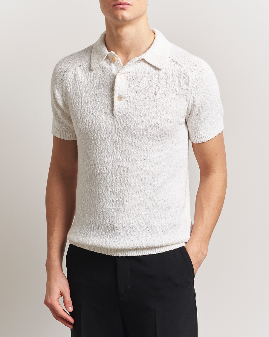 Herre | Pikéer | Stenströms | Knitted Boucle Cotton Polo White