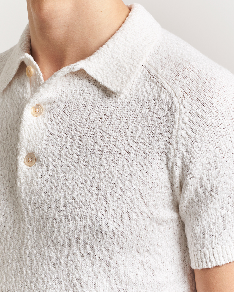 Herre | Pikéer | Stenströms | Knitted Boucle Cotton Polo White