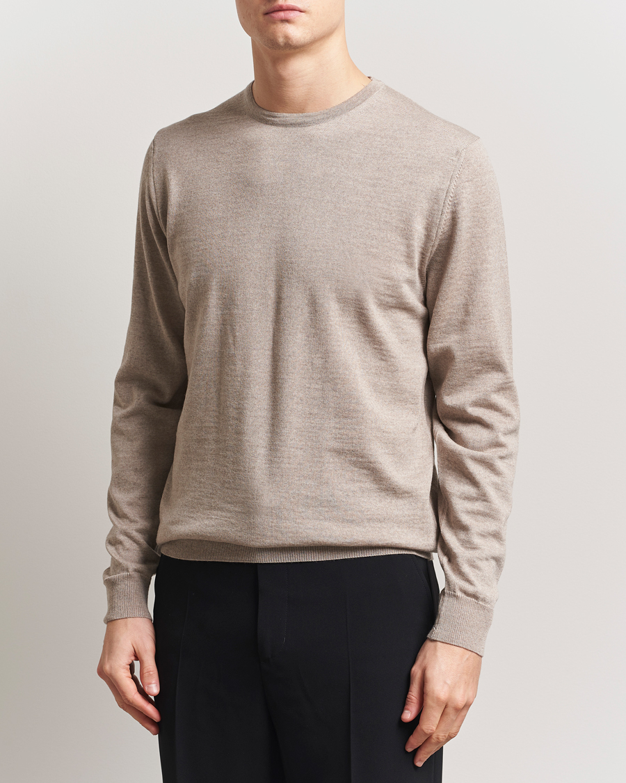 Herre | Gensere | Stenströms | Merino Patch Crew Neck Beige