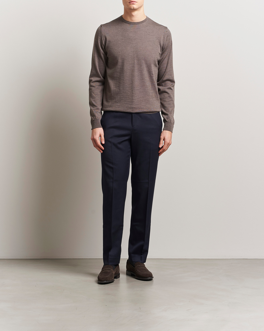 Herre | Gensere | Stenströms | Merino Patch Crew Neck Brown