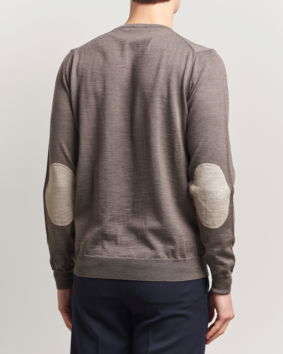 Herre | Gensere | Stenströms | Merino Patch Crew Neck Brown