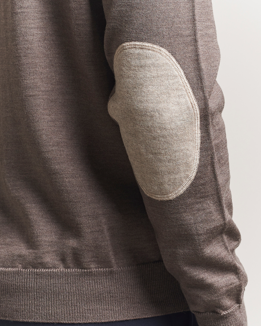 Herre | Gensere | Stenströms | Merino Patch Crew Neck Brown