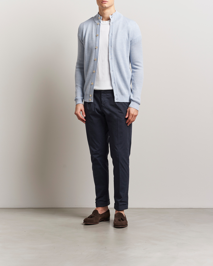 Herre | Gensere | Stenströms | Knitted Textured Merino Cardigan Light Blue