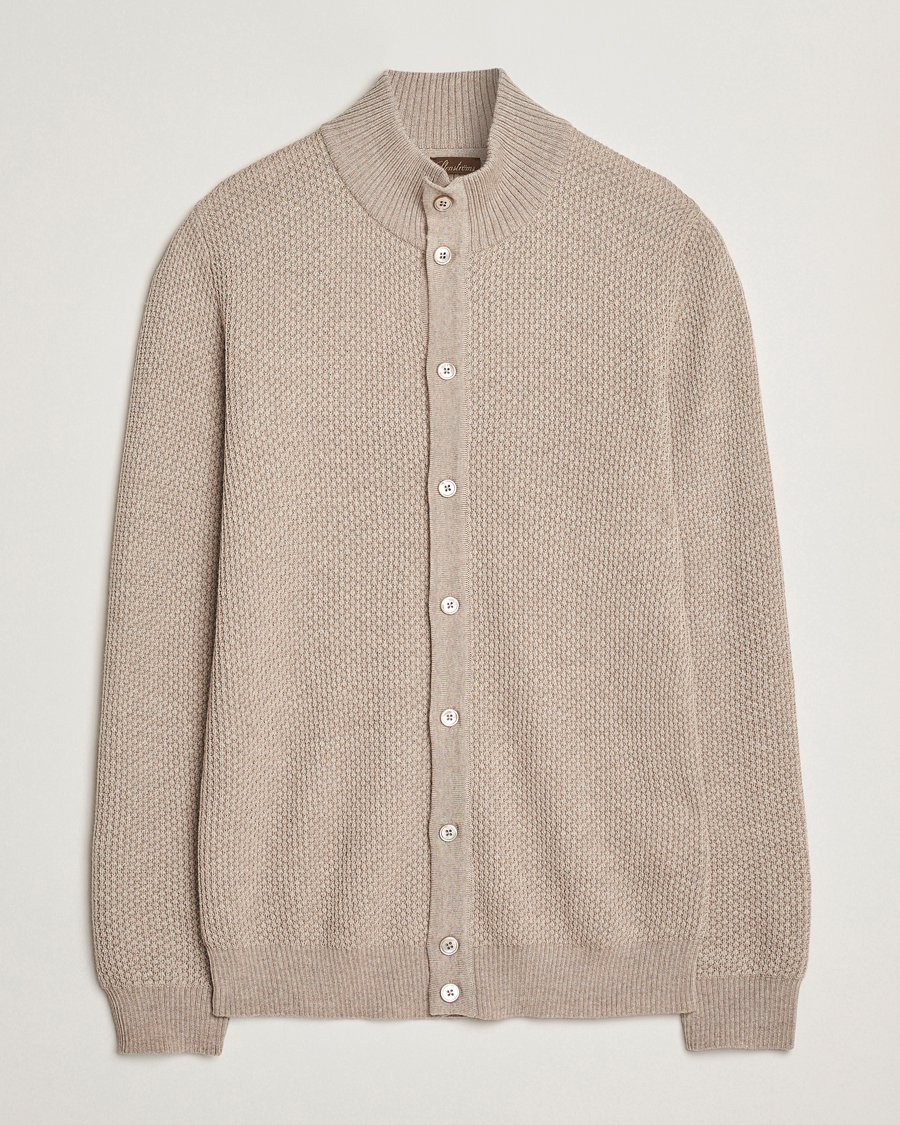 Herre | Gensere | Stenströms | Knitted Textured Merino Cardigan Beige