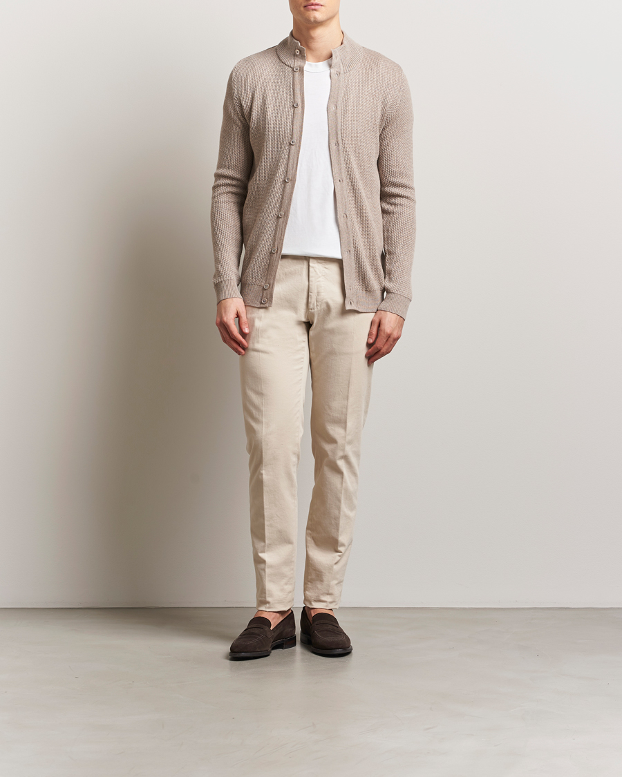 Herre | Gensere | Stenströms | Knitted Textured Merino Cardigan Beige