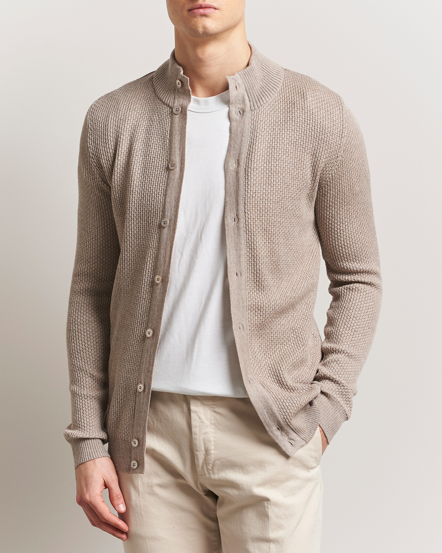 Herre | Gensere | Stenströms | Knitted Textured Merino Cardigan Beige
