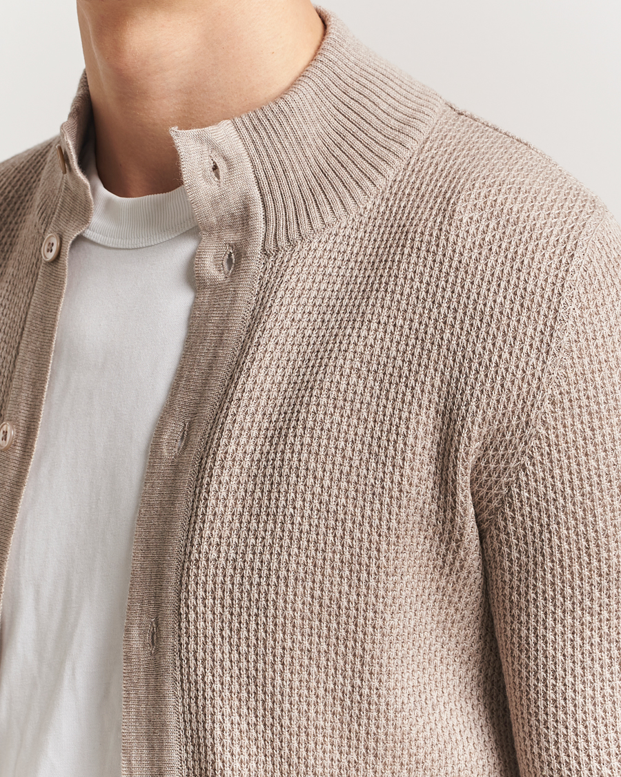 Herre | Gensere | Stenströms | Knitted Textured Merino Cardigan Beige