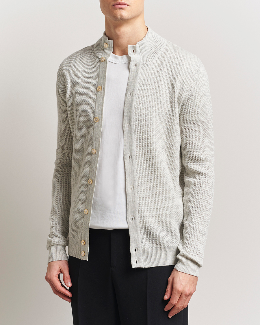 Herre | Gensere | Stenströms | Knitted Textured Merino Cardigan Grey