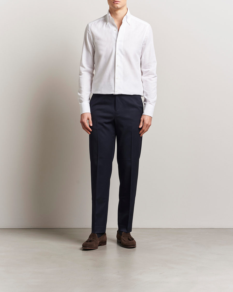 Herre | Skjorter | Stenströms | Soft Cotton One Piece Button Down Shirt White