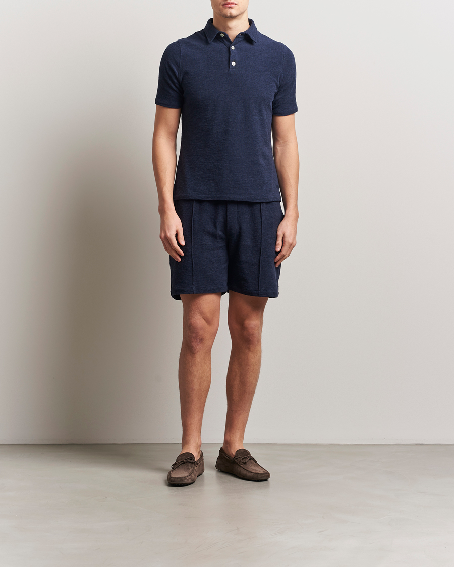 Herre | Pikéer | Stenströms | Terry Slub Cotton Polo Navy