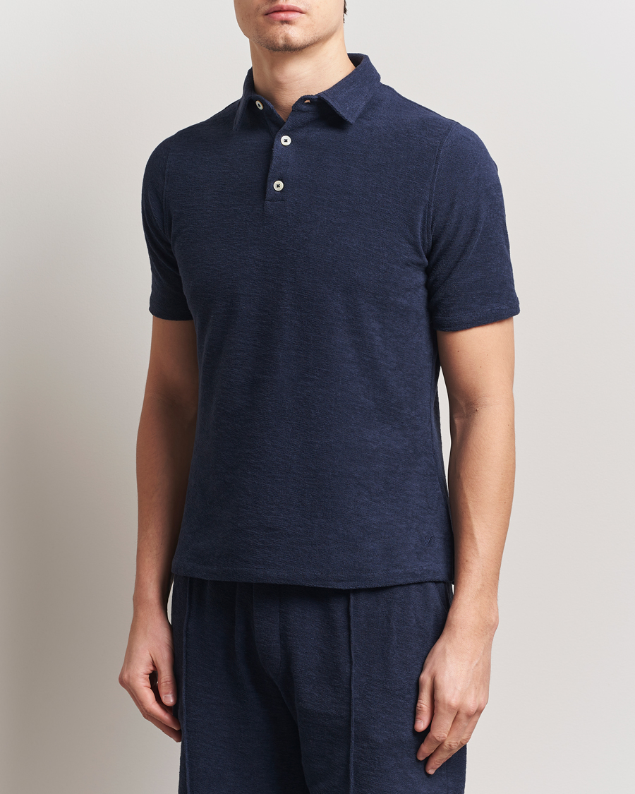 Herre | Pikéer | Stenströms | Terry Slub Cotton Polo Navy