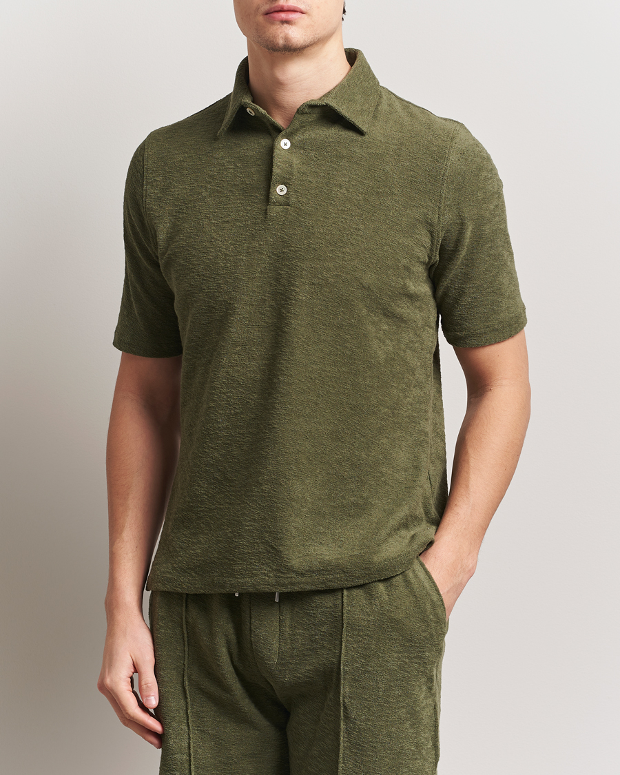 Herre | Pikéer | Stenströms | Terry Slub Cotton Polo Green