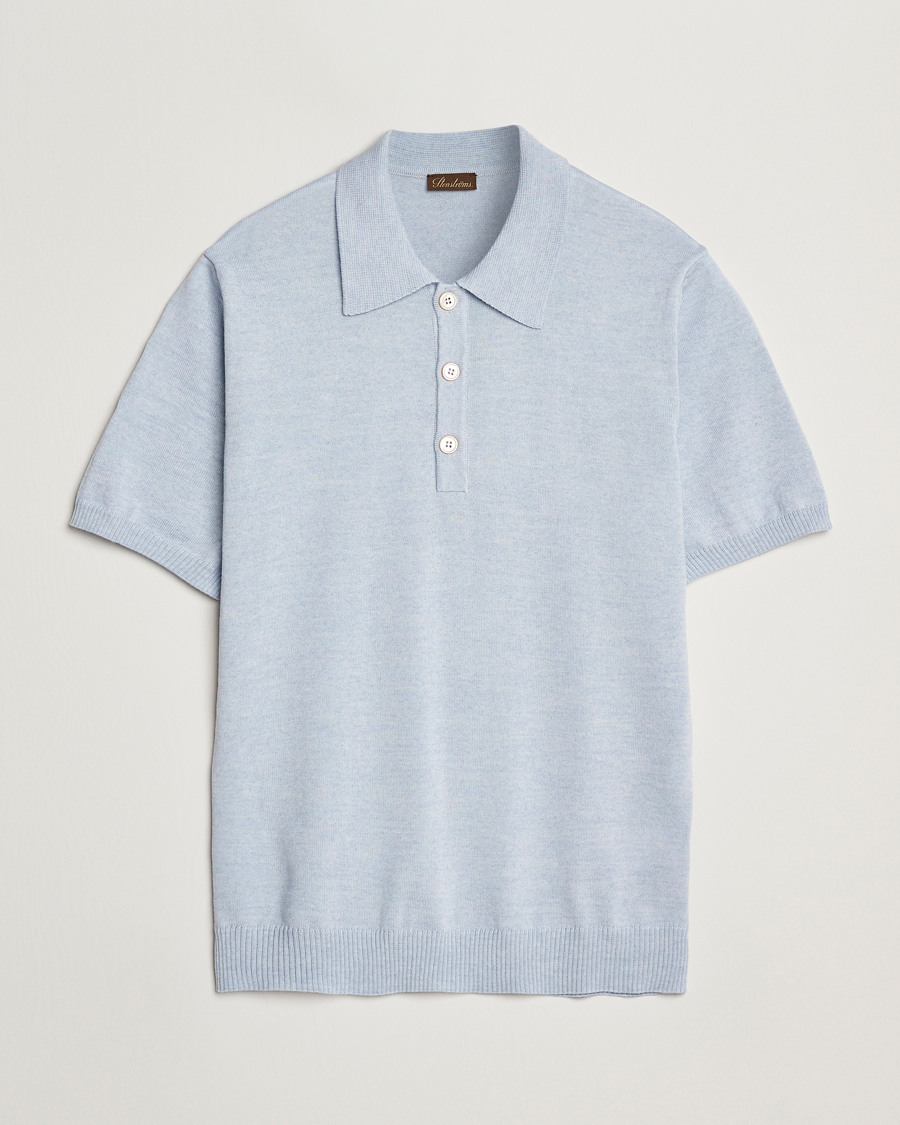 Herre | Pikéer | Stenströms | Knitted Merino Polo Light Blue