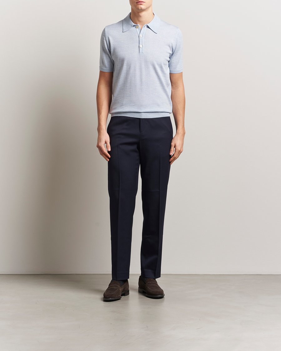 Herre | Pikéer | Stenströms | Knitted Merino Polo Light Blue