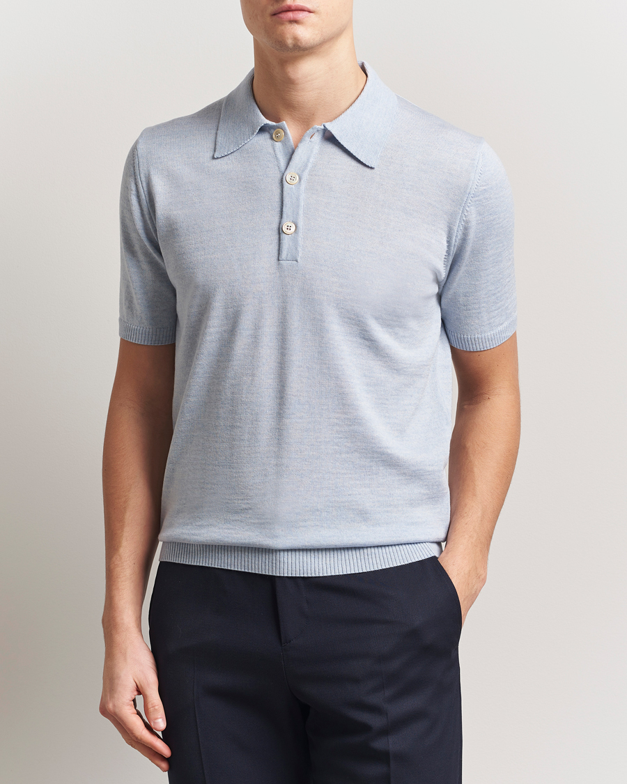 Herre | Pikéer | Stenströms | Knitted Merino Polo Light Blue