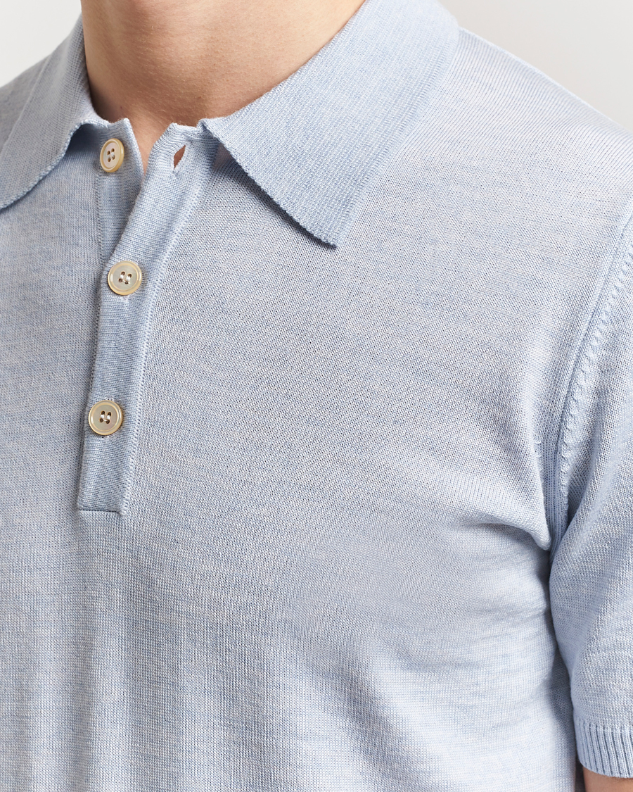 Herre | Pikéer | Stenströms | Knitted Merino Polo Light Blue