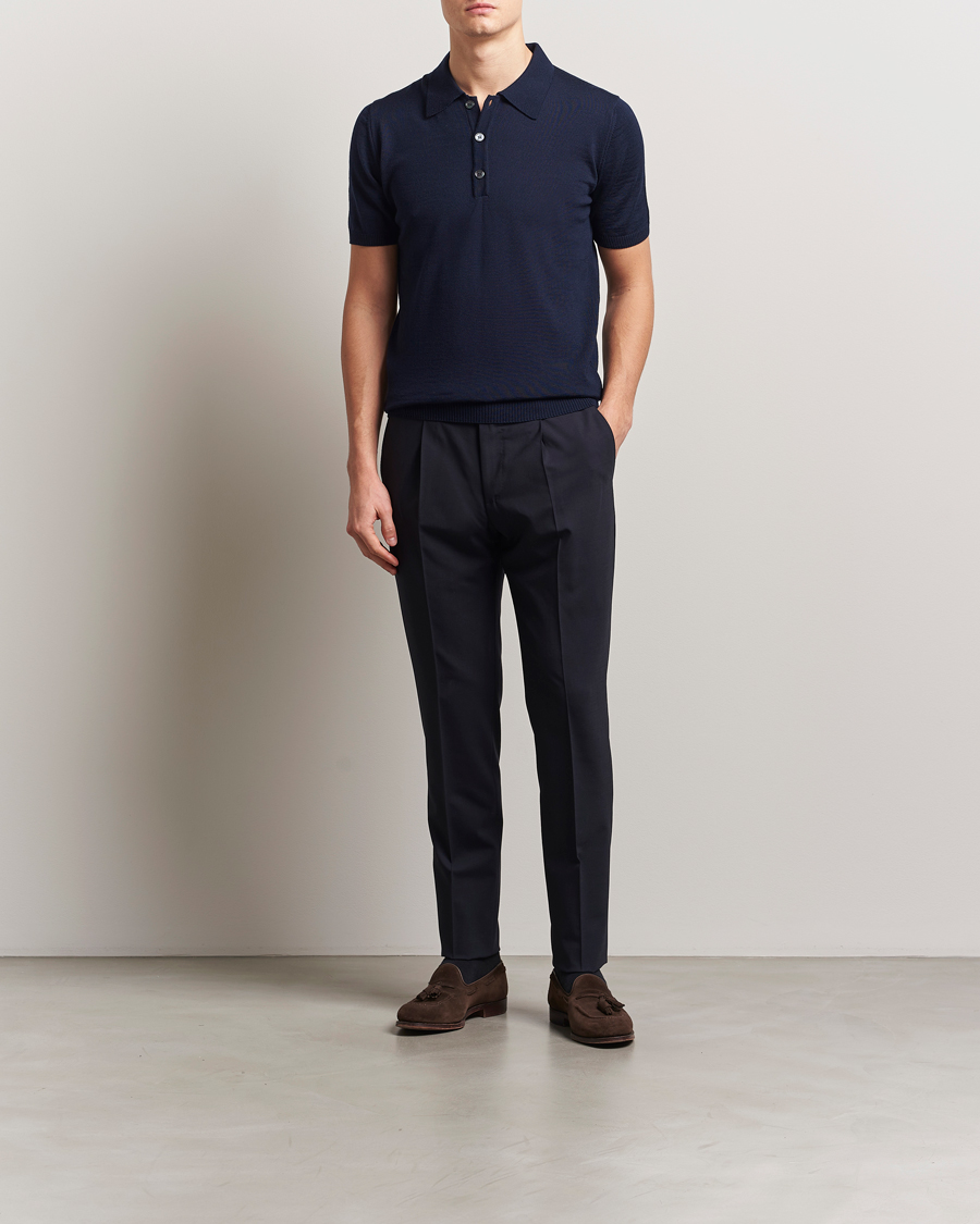Herre | Pikéer | Stenströms | Knitted Merino Polo Navy