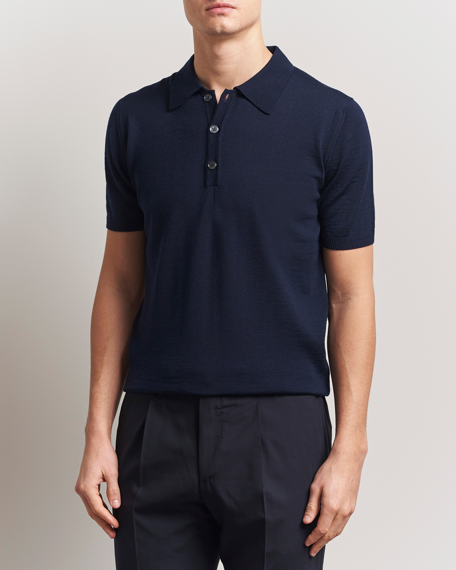Herre | Pikéer | Stenströms | Knitted Merino Polo Navy