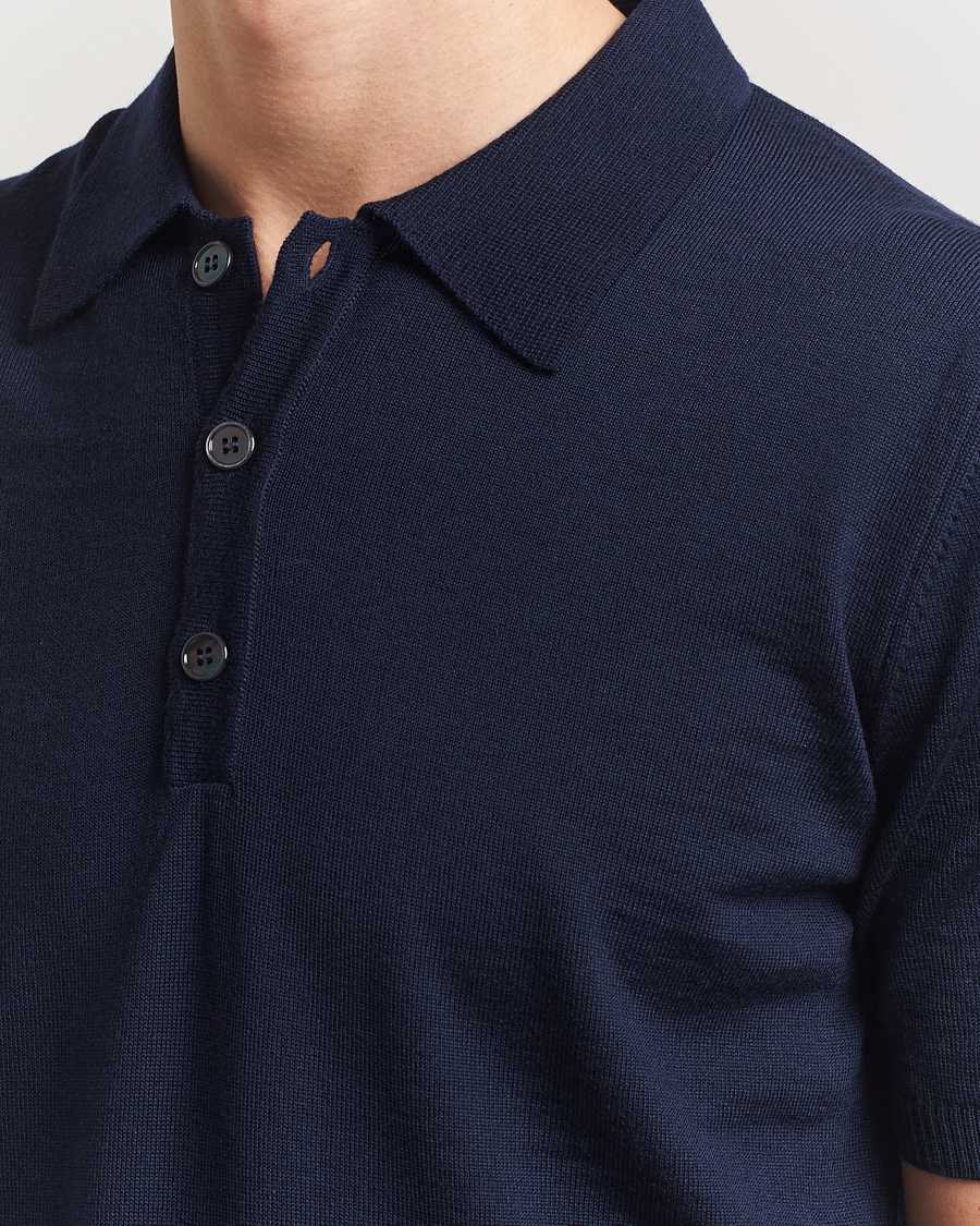 Herre | Pikéer | Stenströms | Knitted Merino Polo Navy