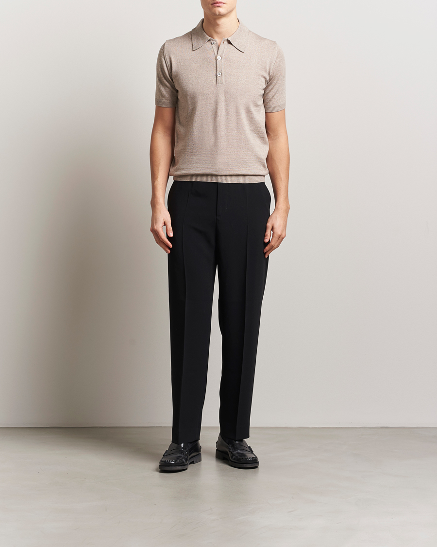 Herre | Pikéer | Stenströms | Knitted Merino Polo Taupe