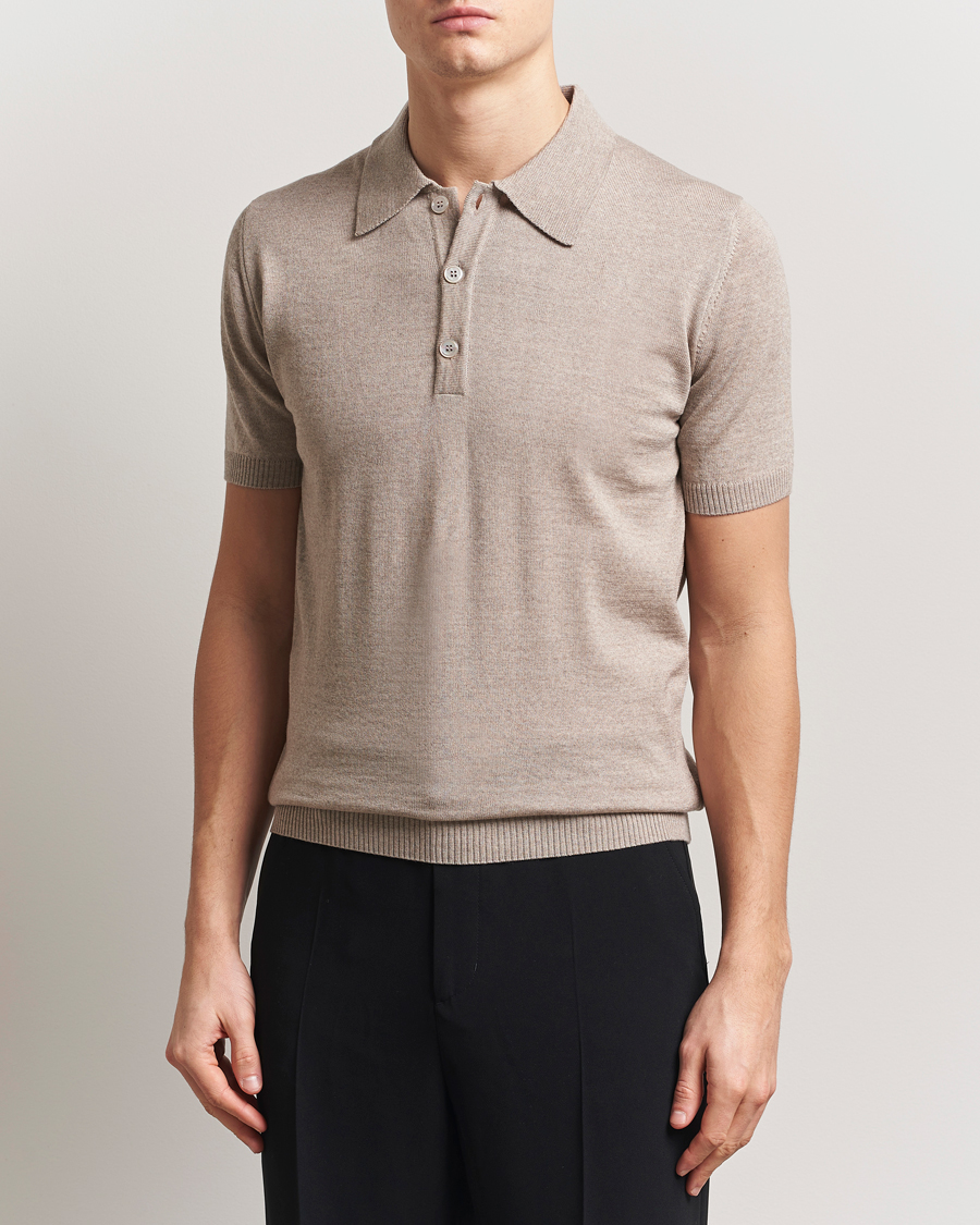 Herre | Pikéer | Stenströms | Knitted Merino Polo Taupe