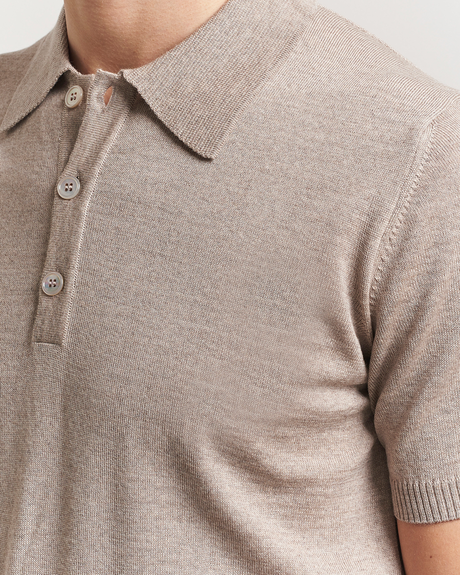Herre | Pikéer | Stenströms | Knitted Merino Polo Taupe