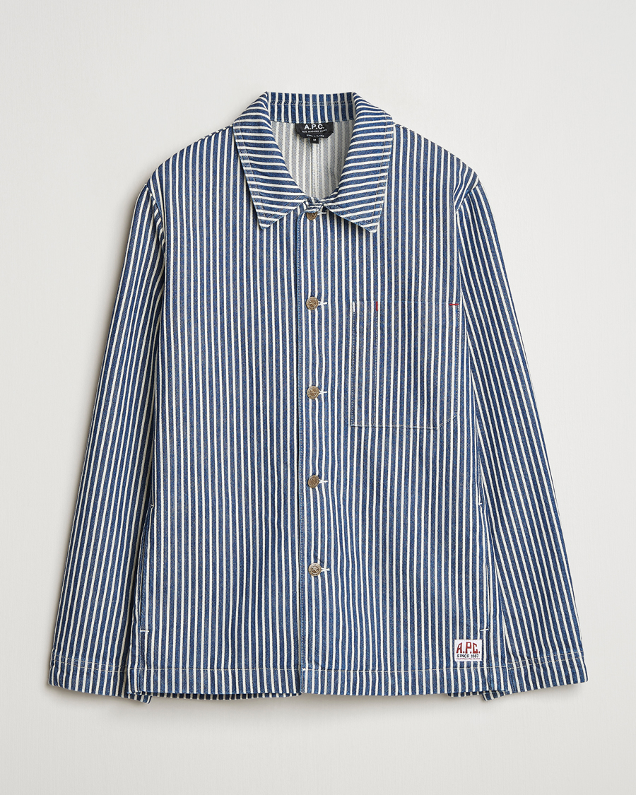 Herre | Skjorter | A.P.C. | Raphael Hickory Striped Overshirt Blue/White