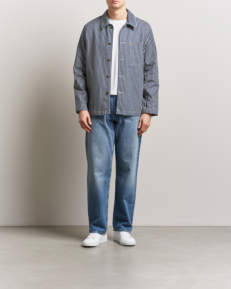 Herre | Skjorter | A.P.C. | Raphael Hickory Striped Overshirt Blue/White