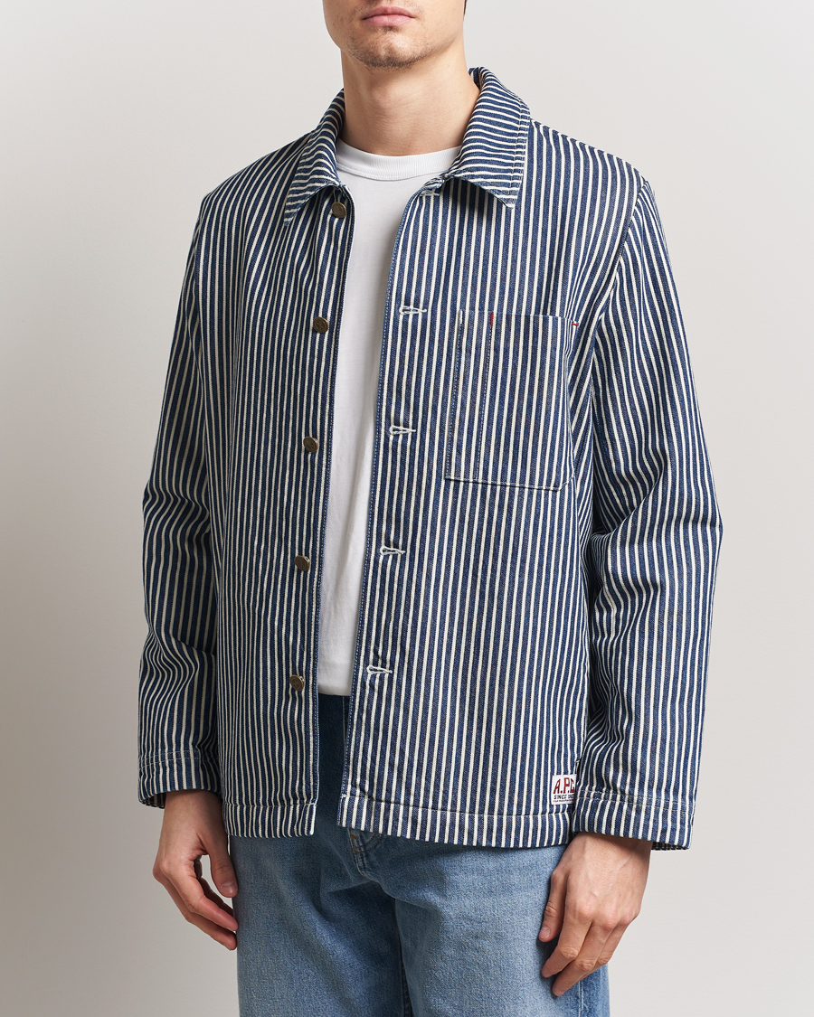 Herre | Skjorter | A.P.C. | Raphael Hickory Striped Overshirt Blue/White