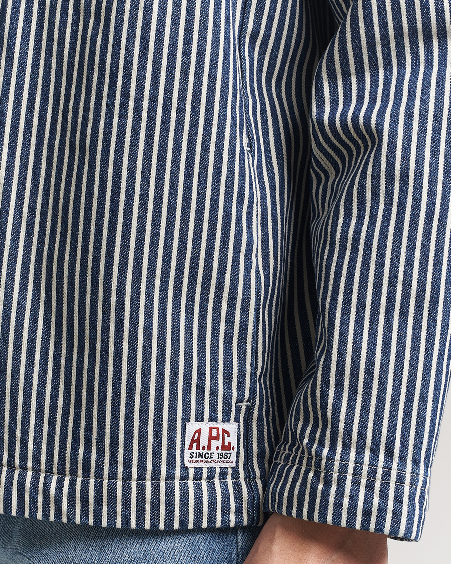 Herre | Skjorter | A.P.C. | Raphael Hickory Striped Overshirt Blue/White