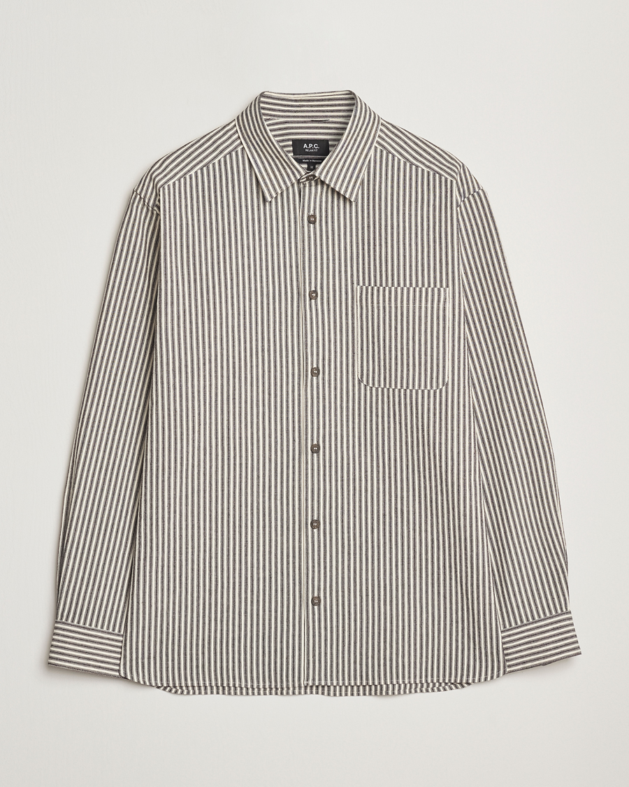 Herre | Skjorter | A.P.C. | Rustic Cotton Striped Overshirt Black/White