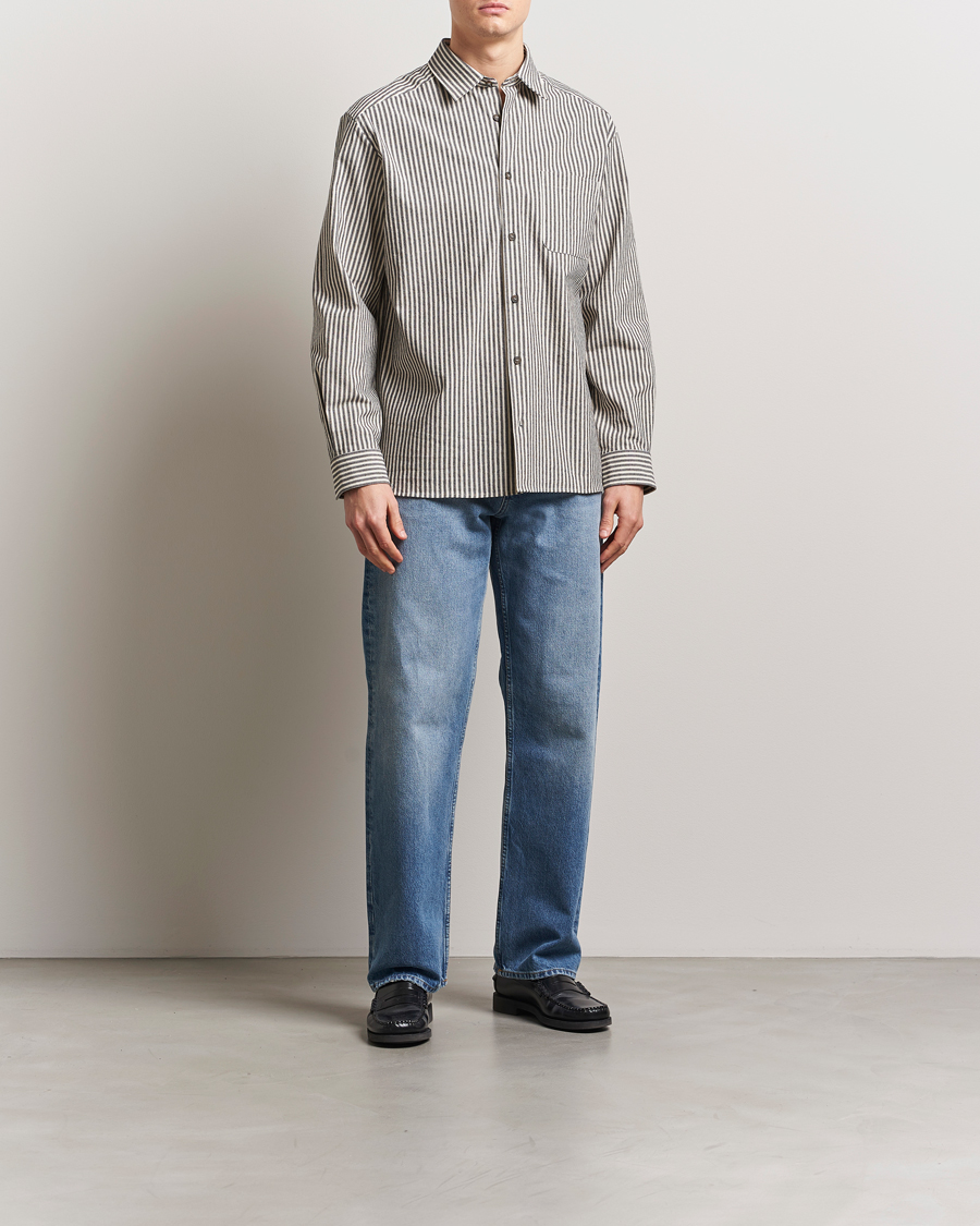Herre | Skjorter | A.P.C. | Rustic Cotton Striped Overshirt Black/White