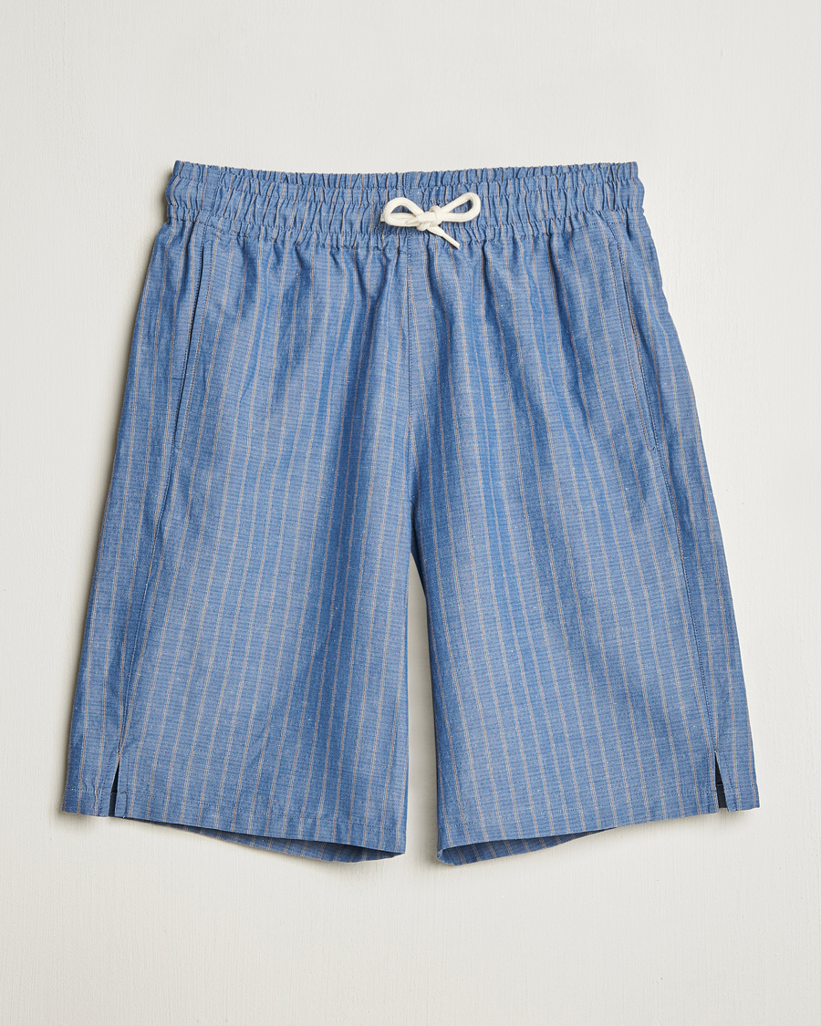Herre | Shorts | A.P.C. | Paul Cotton/Linen Striped Drawstring Shorts Blue