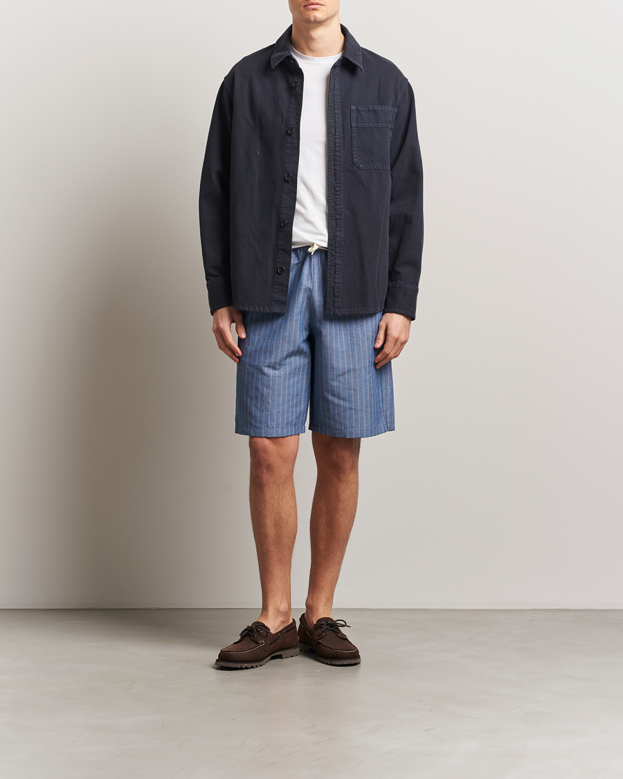 Herre | Shorts | A.P.C. | Paul Cotton/Linen Striped Drawstring Shorts Blue
