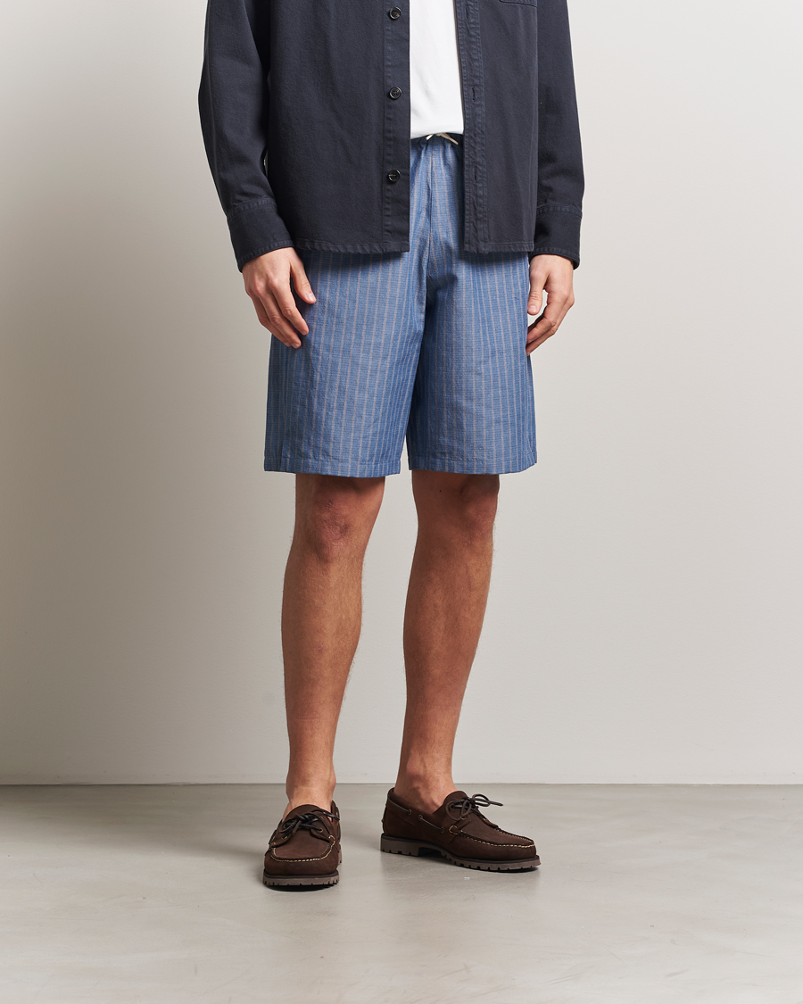Herre | Shorts | A.P.C. | Paul Cotton/Linen Striped Drawstring Shorts Blue