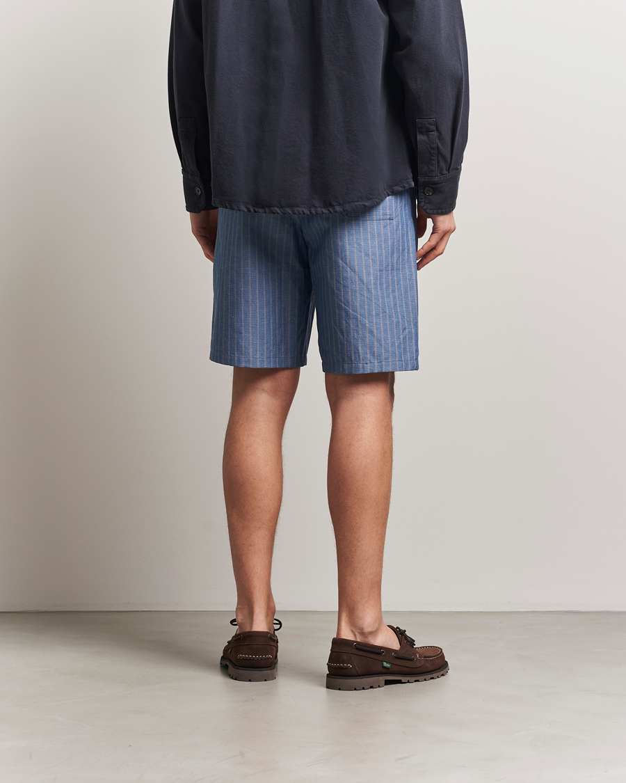 Herre | Shorts | A.P.C. | Paul Cotton/Linen Striped Drawstring Shorts Blue