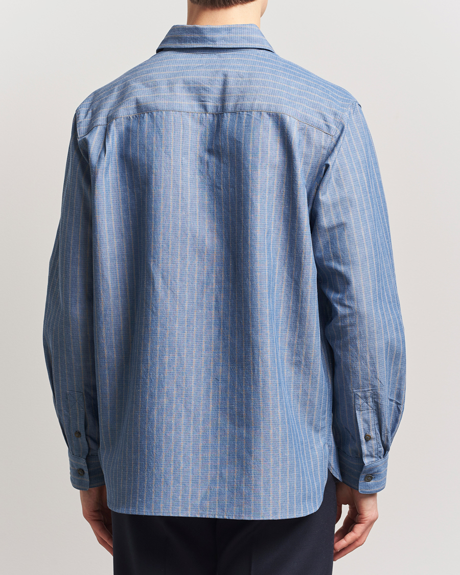 Herre | Skjorter | A.P.C. | Malo Cotton/Linen Striped Overshirt Blue
