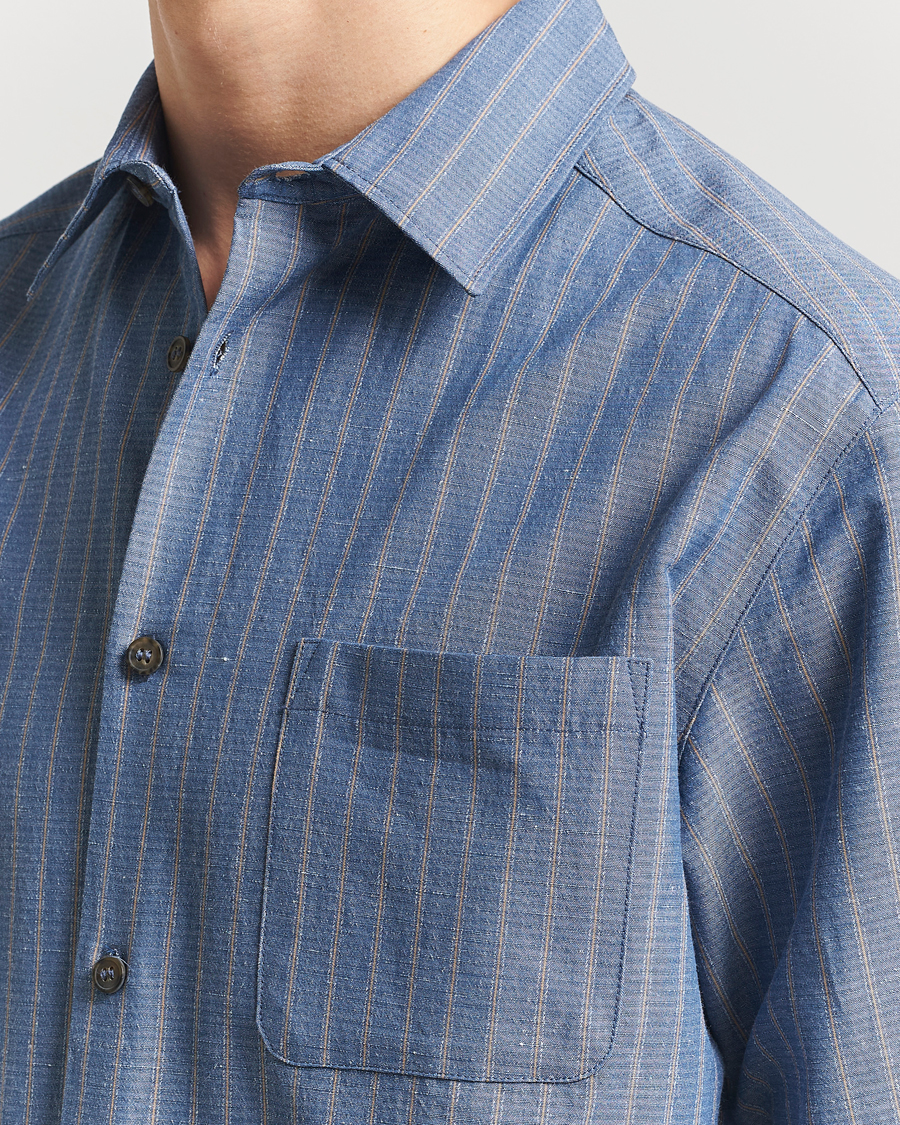 Herre | Skjorter | A.P.C. | Malo Cotton/Linen Striped Overshirt Blue