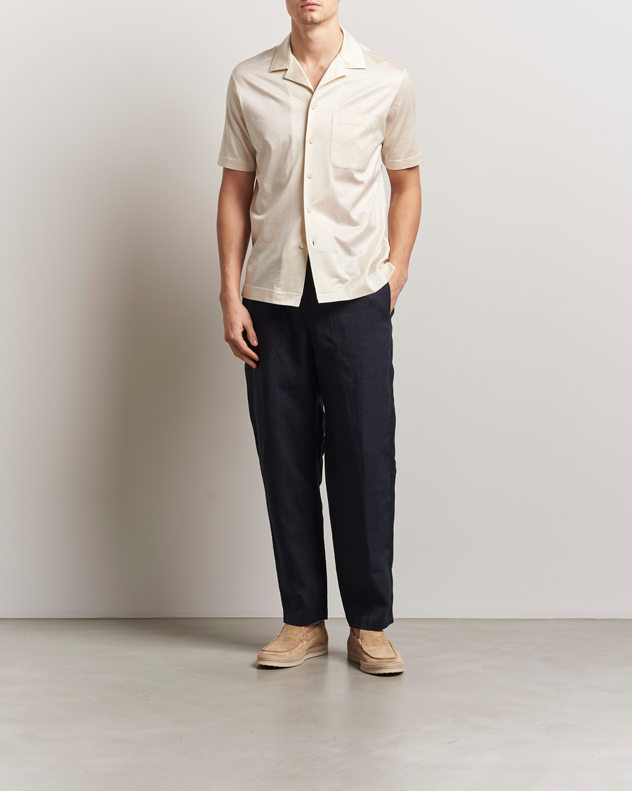 Herre | Skjorter | Eton | Filo Di Scozia Short Sleeve Shirt Off White