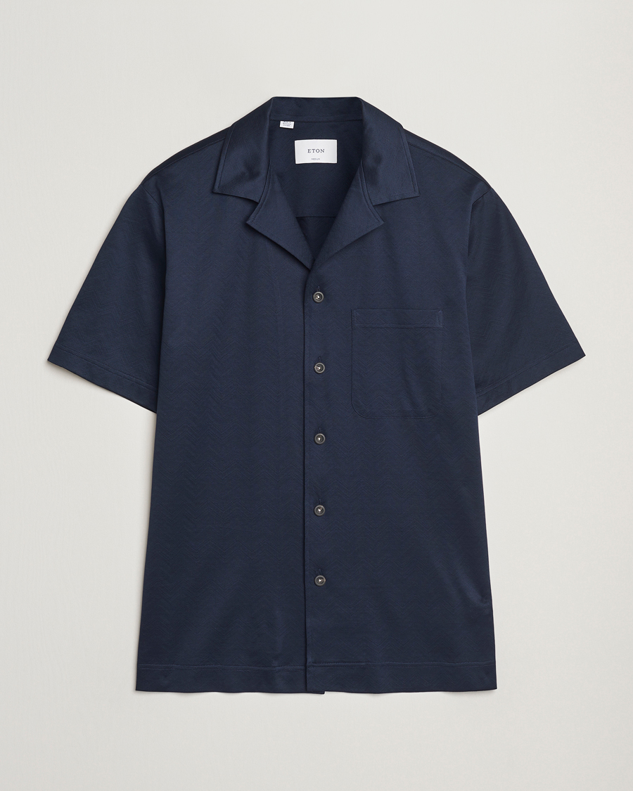 Herre | Skjorter | Eton | Filo Di Scozia Short Sleeve Shirt Navy Blue