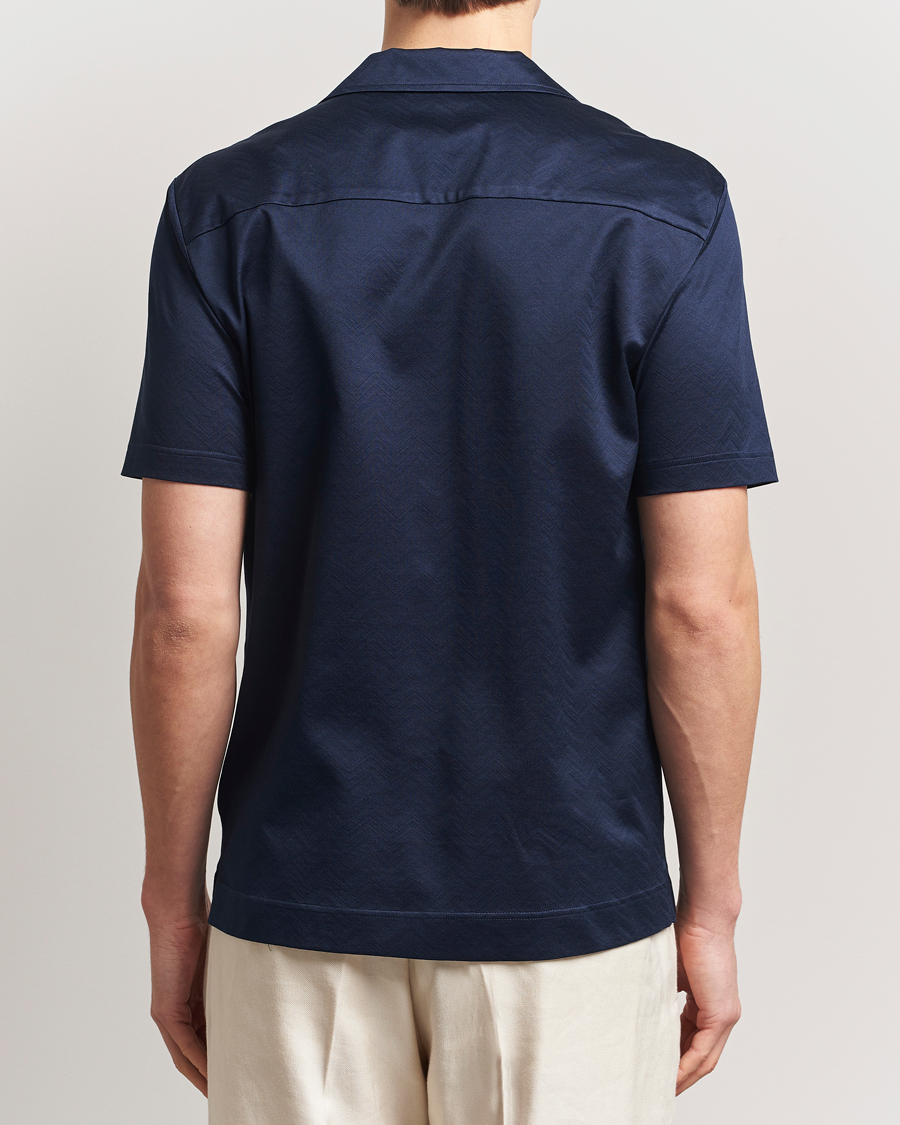 Herre | Skjorter | Eton | Filo Di Scozia Short Sleeve Shirt Navy Blue