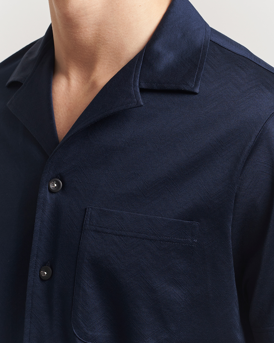 Herre | Skjorter | Eton | Filo Di Scozia Short Sleeve Shirt Navy Blue