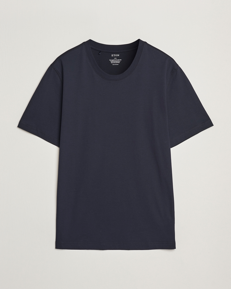 Herre | T-Shirts | Eton | Mercerized Jersey Crew Neck T-Shirt Navy Blue