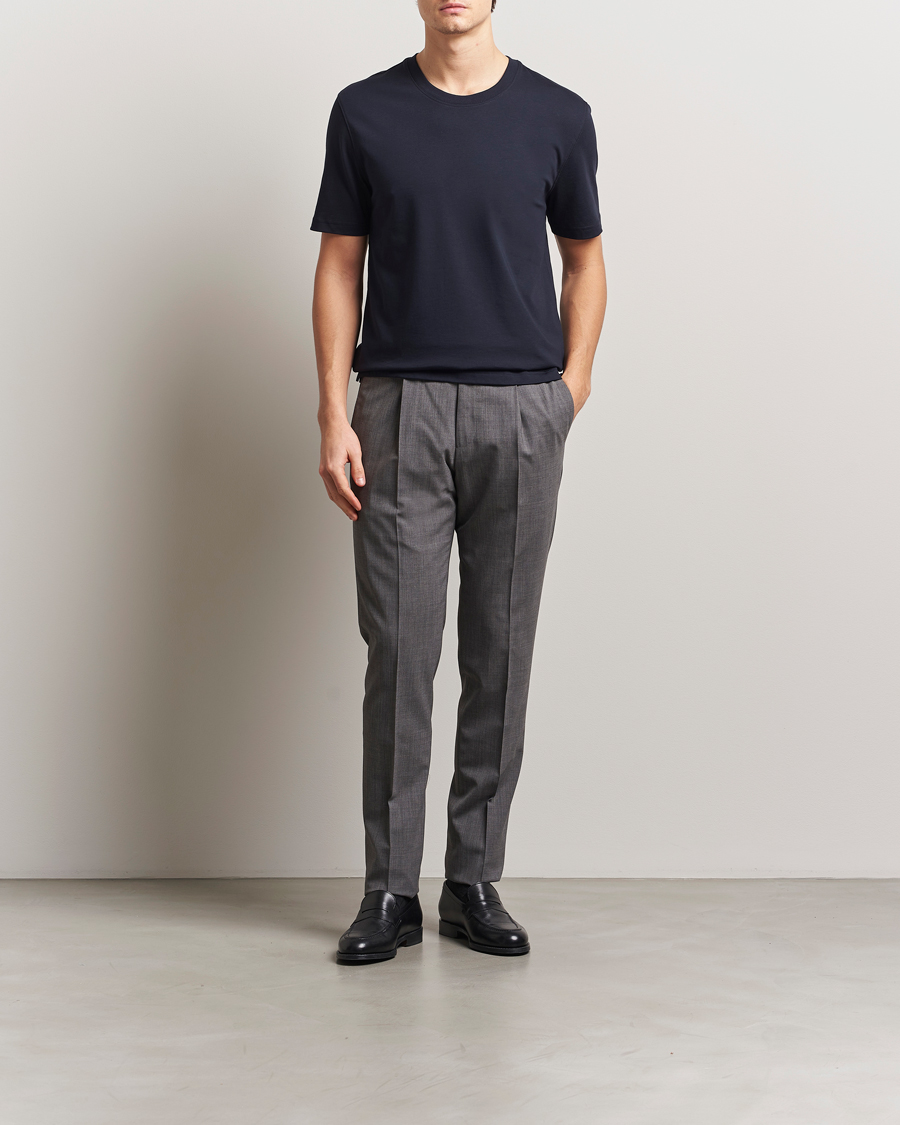 Herre | T-Shirts | Eton | Mercerized Jersey Crew Neck T-Shirt Navy Blue
