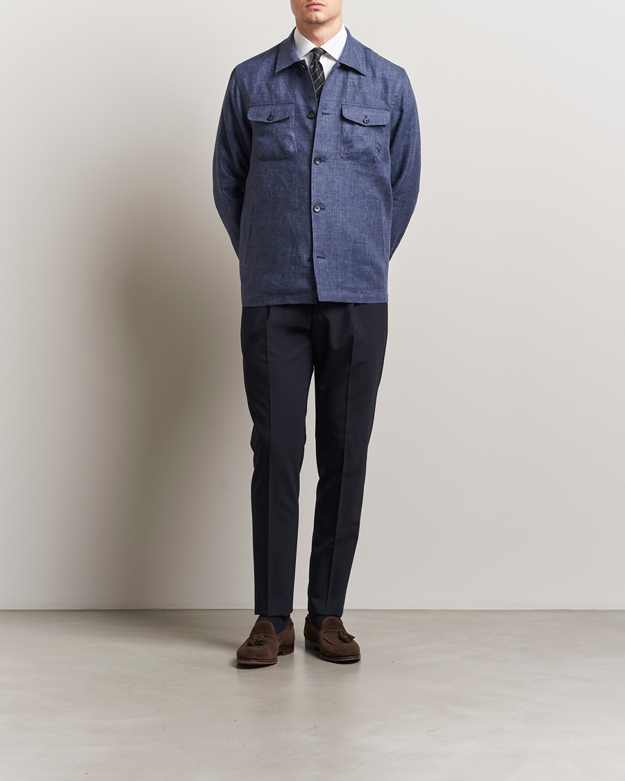 Herre | Skjorter | Eton | Linen Four Pocket Overshirt Navy Blue